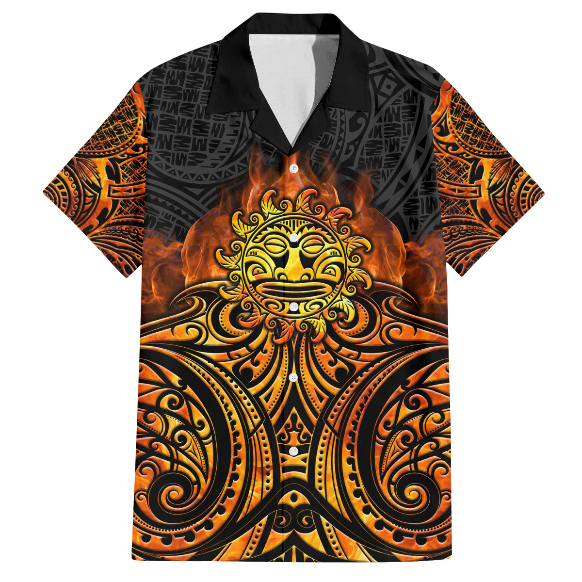 New Zealand Tamanuitera The Sun Family Matching Off Shoulder Short Dress and Hawaiian Shirt Maori Pattern LT05 Dad's Shirt - Short Sleeve Orange - Polynesian Pride