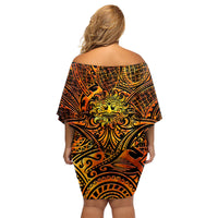 New Zealand Tamanuitera The Sun Family Matching Off Shoulder Short Dress and Hawaiian Shirt Maori Pattern LT05 - Polynesian Pride