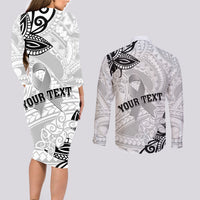 Personalised Polynesia Brain Cancer Couples Matching Long Sleeve Bodycon Dress and Long Sleeve Button Shirt No One Fights Alone