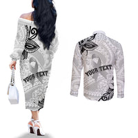 Personalised Polynesia Brain Cancer Couples Matching Off The Shoulder Long Sleeve Dress and Long Sleeve Button Shirt No One Fights Alone