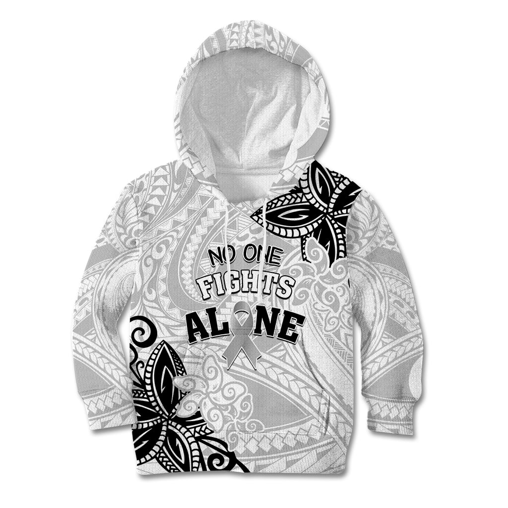 Personalised Polynesia Brain Cancer Kid Hoodie No One Fights Alone LT05 Hoodie White - Polynesian Pride