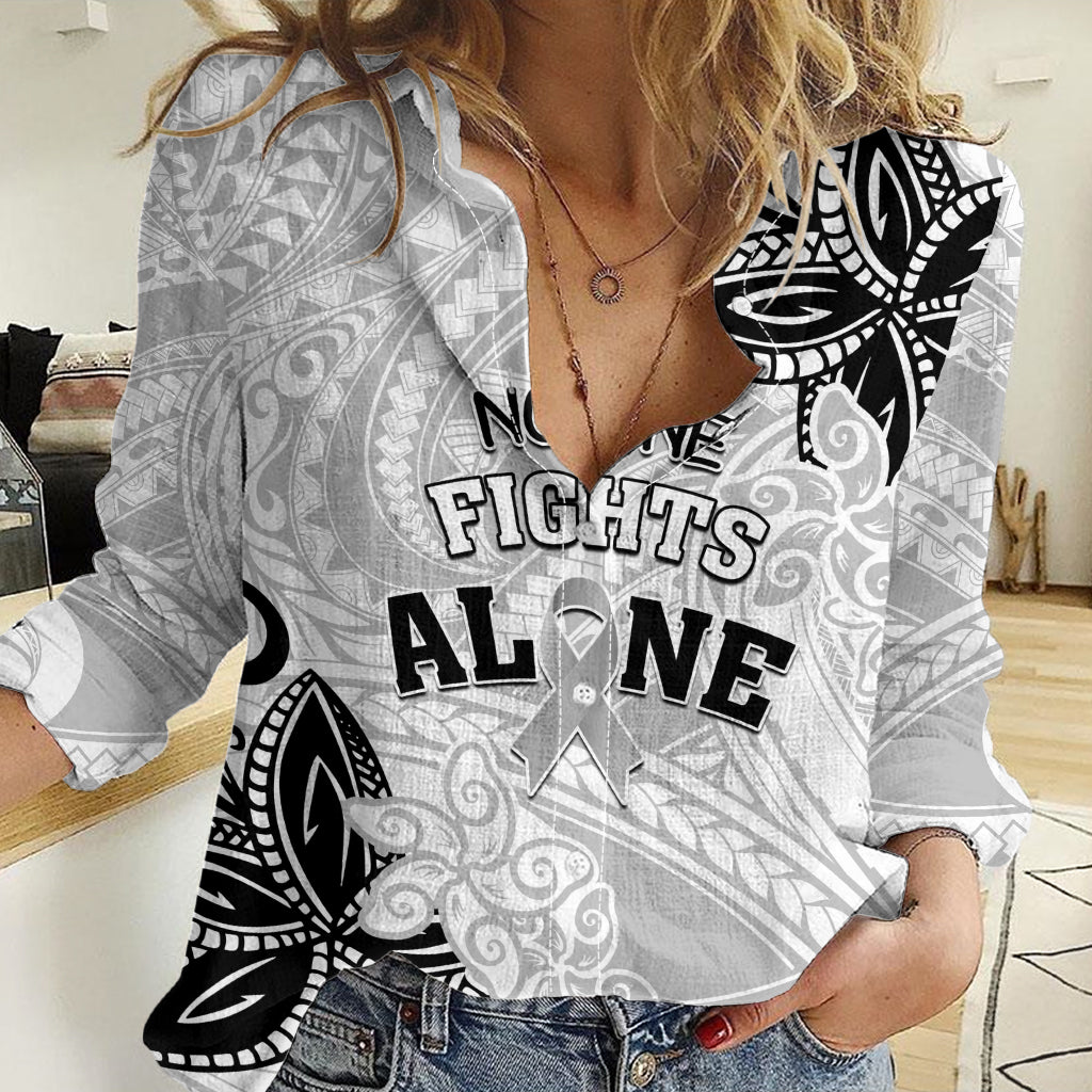 Personalised Polynesia Brain Cancer Women Casual Shirt No One Fights Alone LT05 Female White - Polynesian Pride