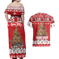 Personalised New Zealand Christmas In July Couples Matching Off Shoulder Maxi Dress and Hawaiian Shirt Maori Kiwi Xmas Tree - Red LT05 - Polynesian Pride