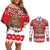 Personalised New Zealand Christmas In July Couples Matching Off Shoulder Short Dress and Long Sleeve Button Shirt Maori Kiwi Xmas Tree - Red