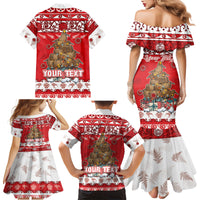 Personalised New Zealand Christmas In July Family Matching Mermaid Dress and Hawaiian Shirt Maori Kiwi Xmas Tree - Red LT05 - Polynesian Pride