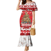 Personalised New Zealand Christmas In July Family Matching Mermaid Dress and Hawaiian Shirt Maori Kiwi Xmas Tree - Red LT05 Mom's Dress Red - Polynesian Pride