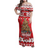 Personalised New Zealand Christmas In July Family Matching Off Shoulder Maxi Dress and Hawaiian Shirt Maori Kiwi Xmas Tree - Red LT05 Mom's Dress Red - Polynesian Pride