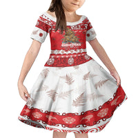 Personalised New Zealand Christmas In July Family Matching Off Shoulder Short Dress and Hawaiian Shirt Maori Kiwi Xmas Tree - Red LT05 Daughter's Dress Red - Polynesian Pride
