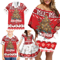 Personalised New Zealand Christmas In July Family Matching Off Shoulder Short Dress and Hawaiian Shirt Maori Kiwi Xmas Tree - Red LT05 - Polynesian Pride