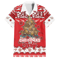 Personalised New Zealand Christmas In July Family Matching Off Shoulder Short Dress and Hawaiian Shirt Maori Kiwi Xmas Tree - Red LT05 Dad's Shirt - Short Sleeve Red - Polynesian Pride