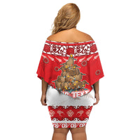 Personalised New Zealand Christmas In July Family Matching Off Shoulder Short Dress and Hawaiian Shirt Maori Kiwi Xmas Tree - Red LT05 - Polynesian Pride