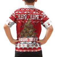 Personalised New Zealand Christmas In July Family Matching Puletasi and Hawaiian Shirt Maori Kiwi Xmas Tree - Red LT05 - Polynesian Pride