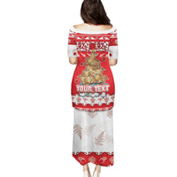 Personalised New Zealand Christmas In July Family Matching Puletasi and Hawaiian Shirt Maori Kiwi Xmas Tree - Red LT05 - Polynesian Pride