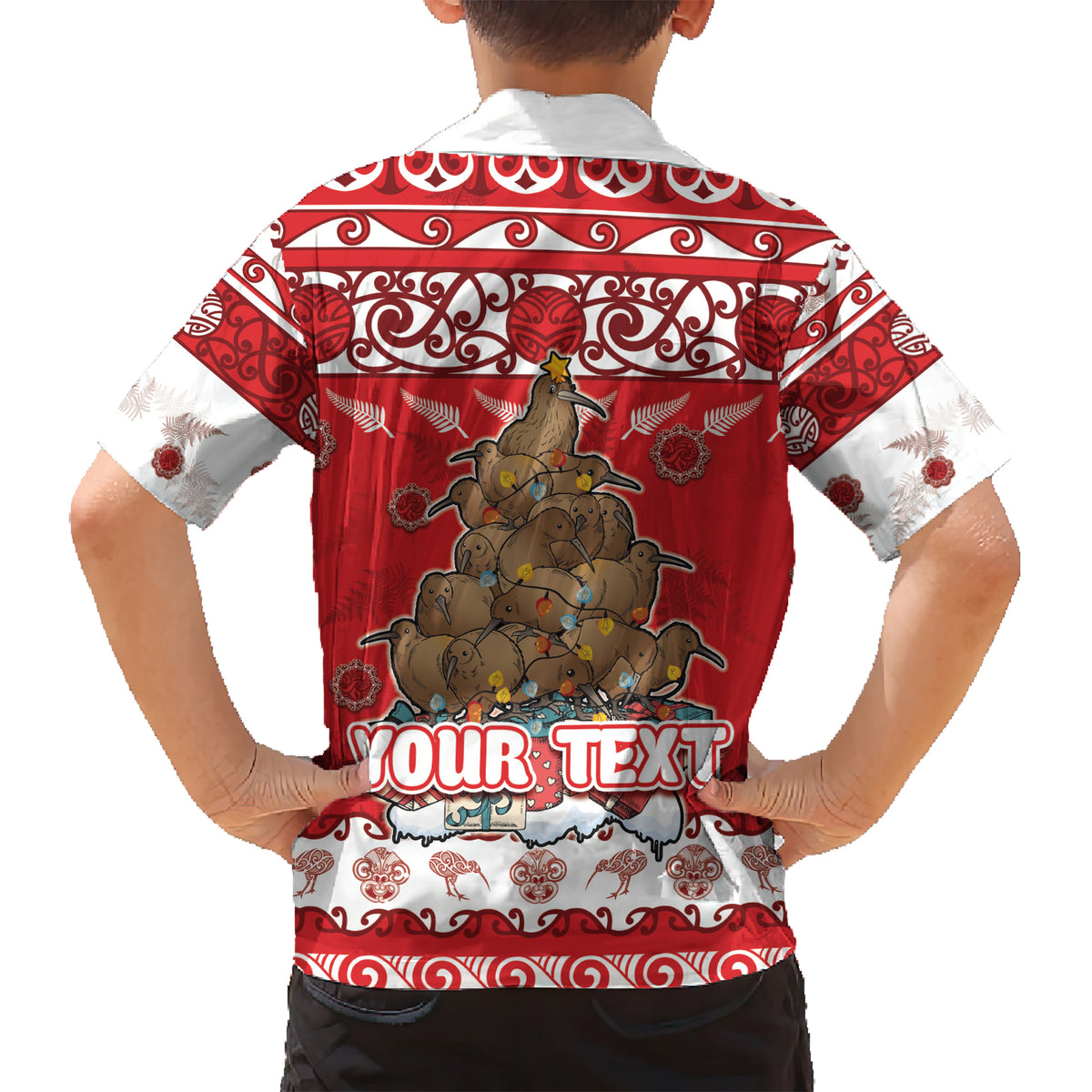 Personalised New Zealand Christmas In July Family Matching Short Sleeve Bodycon Dress and Hawaiian Shirt Maori Kiwi Xmas Tree - Red LT05 - Polynesian Pride