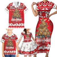 Personalised New Zealand Christmas In July Family Matching Short Sleeve Bodycon Dress and Hawaiian Shirt Maori Kiwi Xmas Tree - Red LT05 - Polynesian Pride