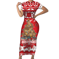 Personalised New Zealand Christmas In July Family Matching Short Sleeve Bodycon Dress and Hawaiian Shirt Maori Kiwi Xmas Tree - Red LT05 Mom's Dress Red - Polynesian Pride