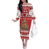 Personalised New Zealand Christmas In July Off The Shoulder Long Sleeve Dress Maori Kiwi Xmas Tree - Red LT05 Women Red - Polynesian Pride