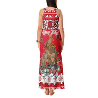 Personalised New Zealand Christmas In July Tank Maxi Dress Maori Kiwi Xmas Tree - Red