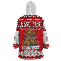 Personalised New Zealand Christmas In July Wearable Blanket Hoodie Maori Kiwi Xmas Tree - Red LT05 - Polynesian Pride