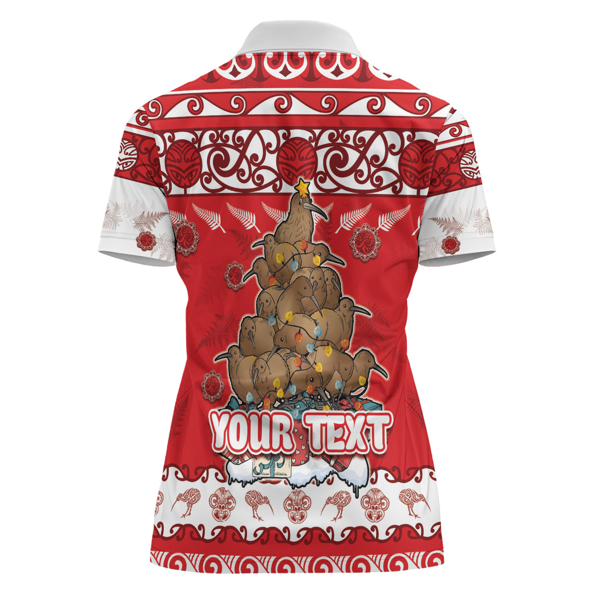 Personalised New Zealand Christmas In July Women Polo Shirt Maori Kiwi Xmas Tree - Red LT05 - Polynesian Pride