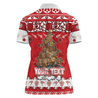Personalised New Zealand Christmas In July Women Polo Shirt Maori Kiwi Xmas Tree - Red LT05 - Polynesian Pride