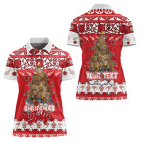 Personalised New Zealand Christmas In July Women Polo Shirt Maori Kiwi Xmas Tree - Red LT05 - Polynesian Pride