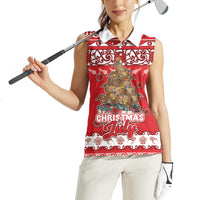 Personalised New Zealand Christmas In July Women Sleeveless Polo Shirt Maori Kiwi Xmas Tree - Red LT05 - Polynesian Pride