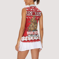 Personalised New Zealand Christmas In July Women Sleeveless Polo Shirt Maori Kiwi Xmas Tree - Red LT05 - Polynesian Pride