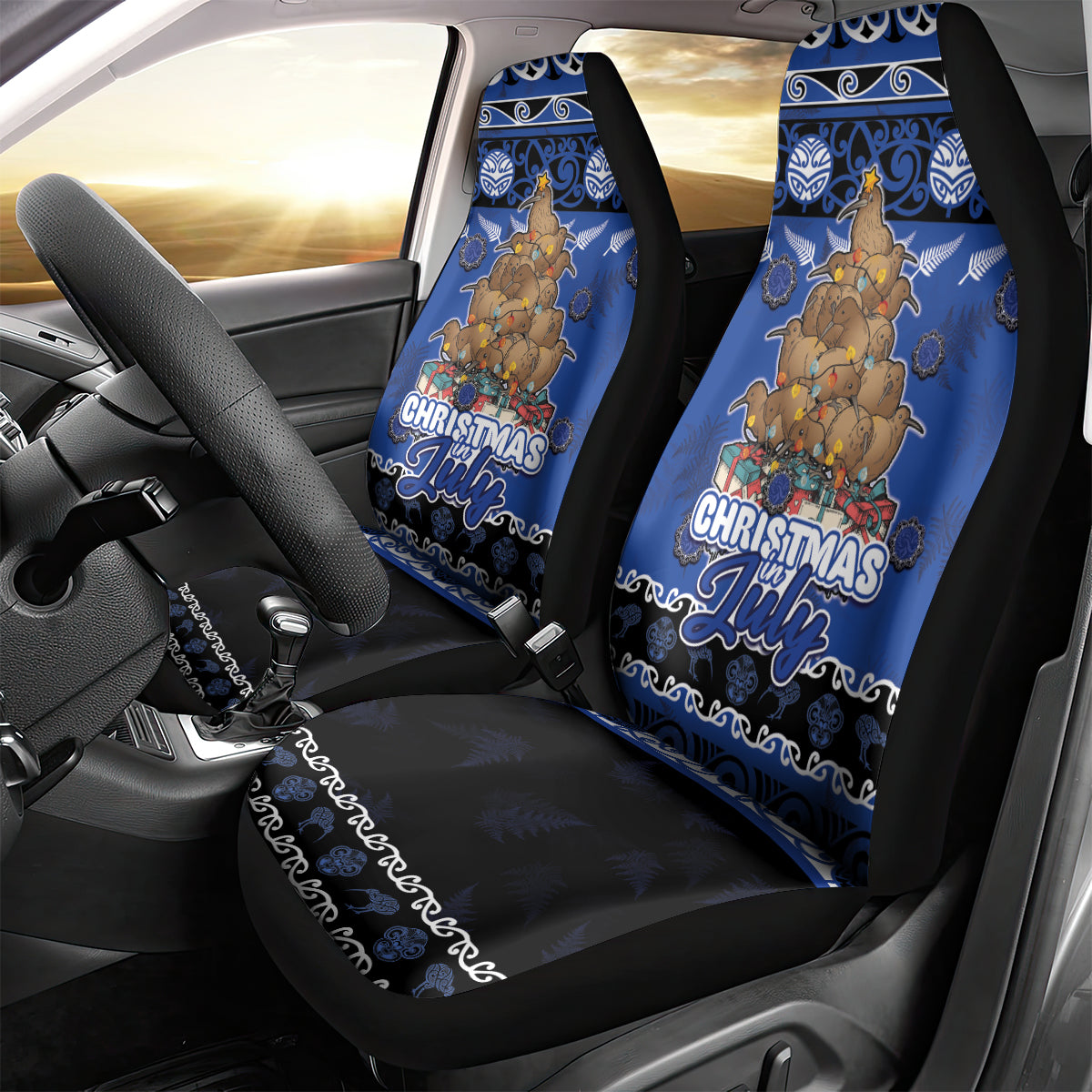 New Zealand July Christmas Car Seat Cover Maori Kiwi Xmas Tree - Blue