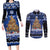 Personalised New Zealand July Christmas Couples Matching Long Sleeve Bodycon Dress and Long Sleeve Button Shirt Maori Kiwi Xmas Tree - Blue