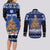Personalised New Zealand July Christmas Couples Matching Long Sleeve Bodycon Dress and Long Sleeve Button Shirt Maori Kiwi Xmas Tree - Blue