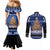 Personalised New Zealand July Christmas Couples Matching Mermaid Dress and Long Sleeve Button Shirt Maori Kiwi Xmas Tree - Blue