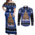 Personalised New Zealand July Christmas Couples Matching Off Shoulder Maxi Dress and Long Sleeve Button Shirt Maori Kiwi Xmas Tree - Blue