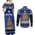 Personalised New Zealand July Christmas Couples Matching Off Shoulder Maxi Dress and Long Sleeve Button Shirt Maori Kiwi Xmas Tree - Blue