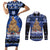 Personalised New Zealand July Christmas Couples Matching Short Sleeve Bodycon Dress and Long Sleeve Button Shirt Maori Kiwi Xmas Tree - Blue
