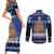 Personalised New Zealand July Christmas Couples Matching Short Sleeve Bodycon Dress and Long Sleeve Button Shirt Maori Kiwi Xmas Tree - Blue