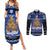 Personalised New Zealand July Christmas Couples Matching Summer Maxi Dress and Long Sleeve Button Shirt Maori Kiwi Xmas Tree - Blue
