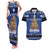 Personalised New Zealand July Christmas Couples Matching Tank Maxi Dress and Hawaiian Shirt Maori Kiwi Xmas Tree - Blue
