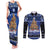 Personalised New Zealand July Christmas Couples Matching Tank Maxi Dress and Long Sleeve Button Shirt Maori Kiwi Xmas Tree - Blue