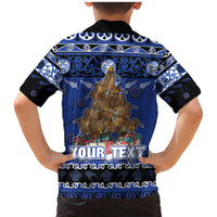 Personalised New Zealand July Christmas Family Matching Mermaid Dress and Hawaiian Shirt Maori Kiwi Xmas Tree - Blue LT05 - Polynesian Pride