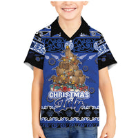 Personalised New Zealand July Christmas Family Matching Mermaid Dress and Hawaiian Shirt Maori Kiwi Xmas Tree - Blue LT05 Son's Shirt Blue - Polynesian Pride