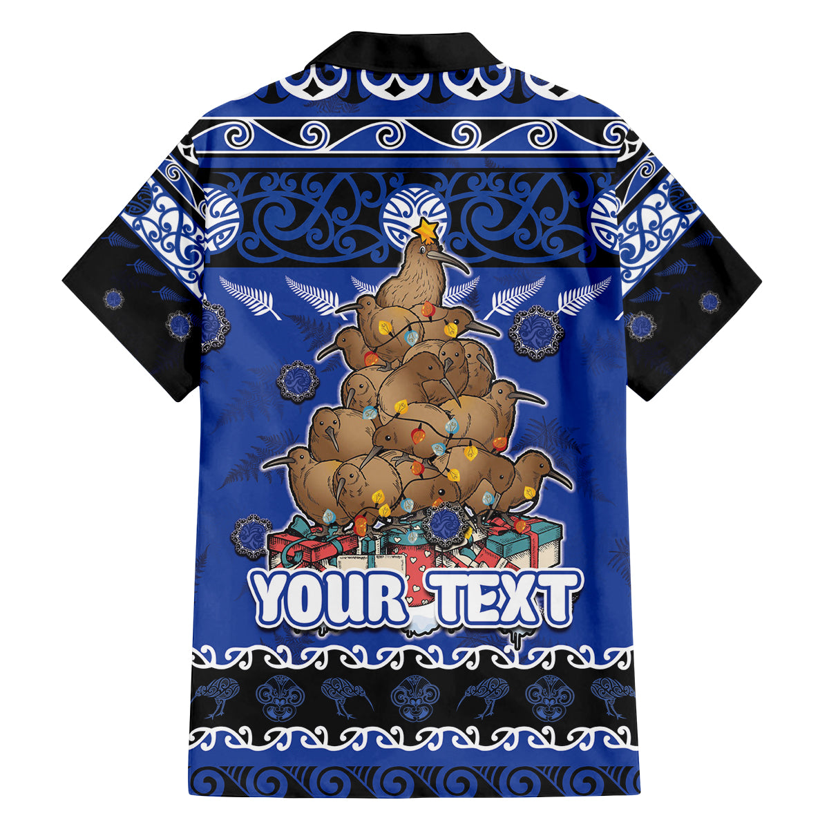 Personalised New Zealand July Christmas Family Matching Off Shoulder Short Dress and Hawaiian Shirt Maori Kiwi Xmas Tree - Blue LT05 - Polynesian Pride