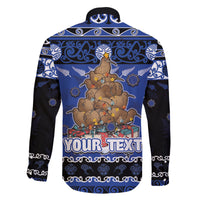Personalised New Zealand July Christmas Family Matching Puletasi and Hawaiian Shirt Maori Kiwi Xmas Tree - Blue LT05 - Polynesian Pride