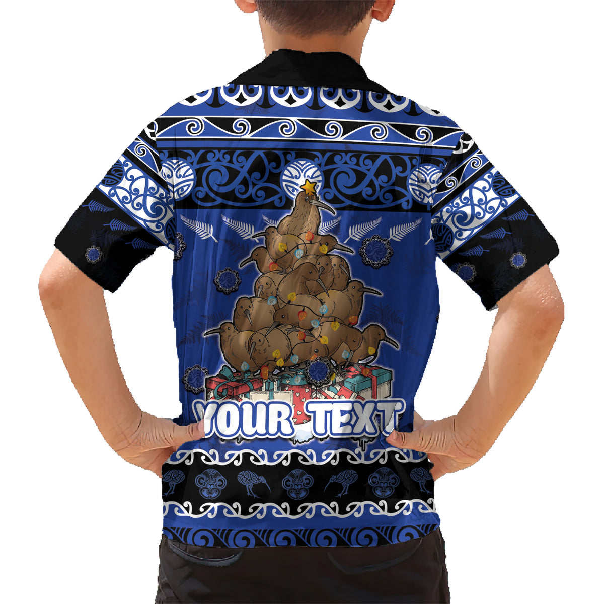 Personalised New Zealand July Christmas Family Matching Short Sleeve Bodycon Dress and Hawaiian Shirt Maori Kiwi Xmas Tree - Blue LT05 - Polynesian Pride