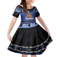 Personalised New Zealand July Christmas Family Matching Summer Maxi Dress and Hawaiian Shirt Maori Kiwi Xmas Tree - Blue LT05 Daughter's Dress Blue - Polynesian Pride