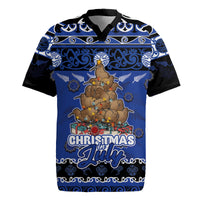 Personalised New Zealand July Christmas Rugby Jersey Maori Kiwi Xmas Tree - Blue