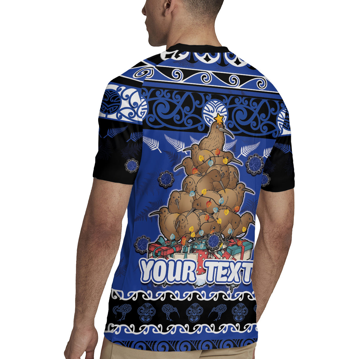 Personalised New Zealand July Christmas Rugby Jersey Maori Kiwi Xmas Tree - Blue