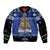 Personalised New Zealand July Christmas Sleeve Zip Bomber Jacket Maori Kiwi Xmas Tree - Blue