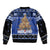 Personalised New Zealand July Christmas Sleeve Zip Bomber Jacket Maori Kiwi Xmas Tree - Blue