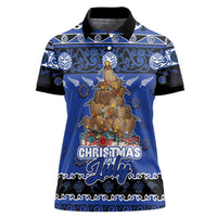 Personalised New Zealand July Christmas Women Polo Shirt Maori Kiwi Xmas Tree - Blue LT05 Female Blue - Polynesian Pride
